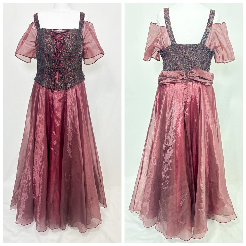 Gothic Burgundy Gown with Lace-Up corset dress